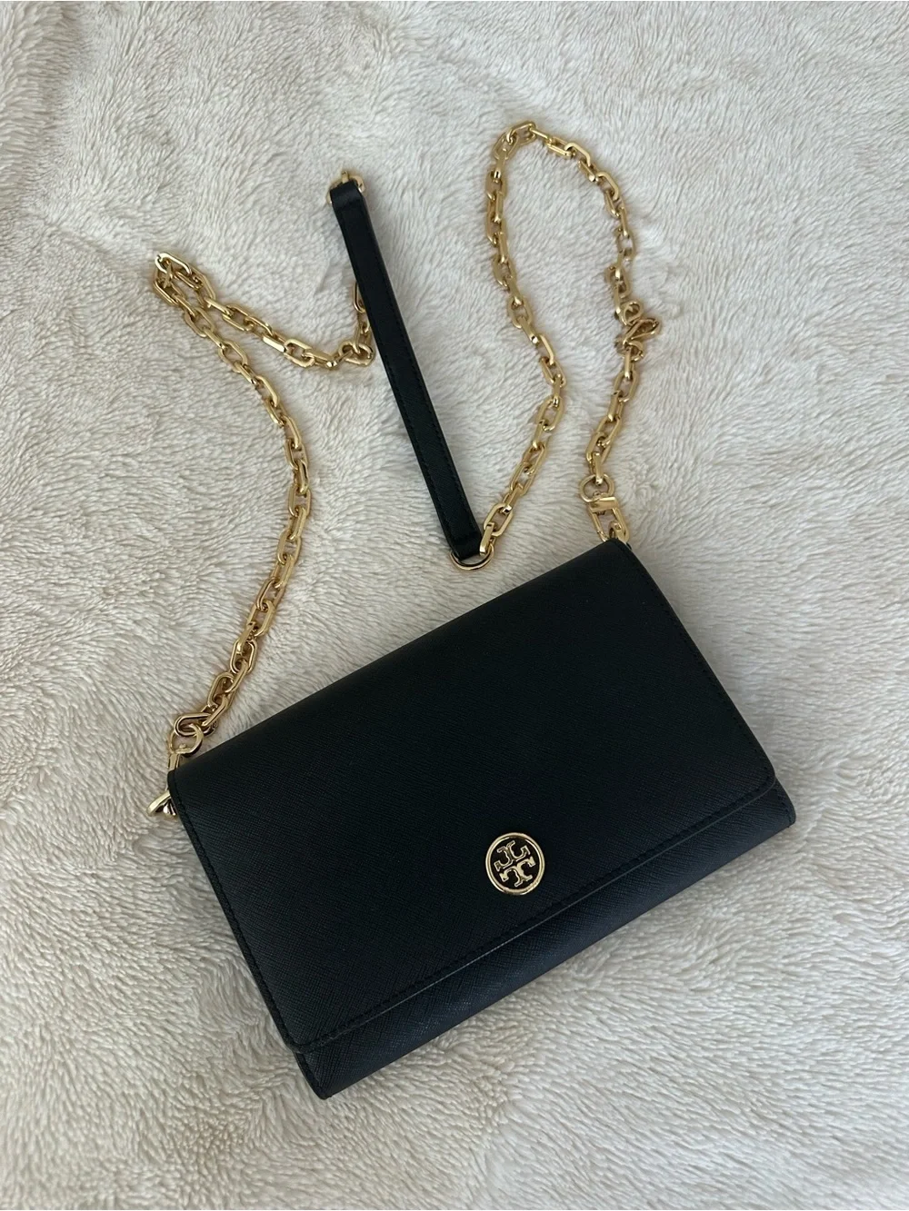 Tory Burch Black Leather Convertible Chain crossbody Bag